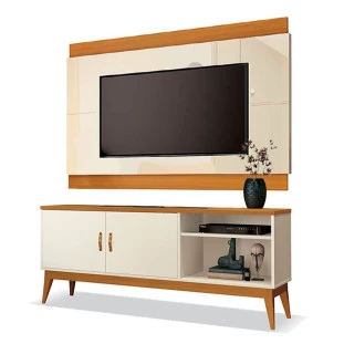 Rack Com Painel 160cm Para TV 60 Polegadas Gara EAX Móveis Off White/Cedro