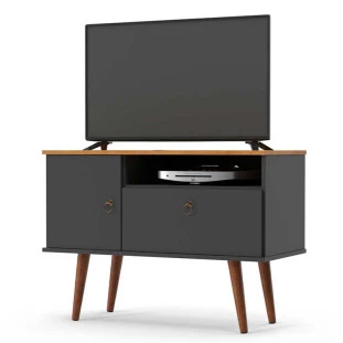 Rack Pequeno Retrô TV 32 Polegadas 90cm Yan Patrimar Grafite/Cinamomo