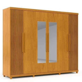 Guarda Roupa Casal Com Espelho 6 Portas 273cm x 240cm Absolut Gelius Naturale/Ripado