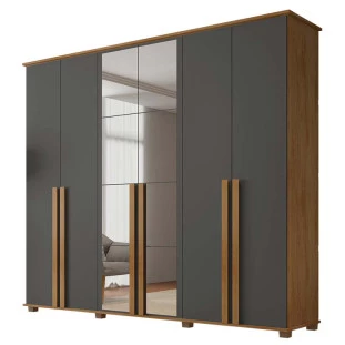 Guarda Roupa Casal 263cm 6 Portas Com Espelho Amsterdã RV Móveis Cinamomo/Grafite
