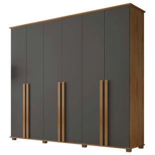 Guarda Roupa Casal 6 Portas 263cm Com Pés Amsterdã RV Móveis Cinamomo/Grafite