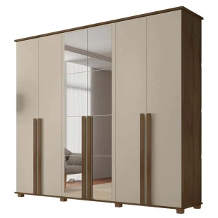 Guarda Roupa Casal 263cm 6 Portas Com Espelho Amsterdã RV Móveis Freijo/Off White
