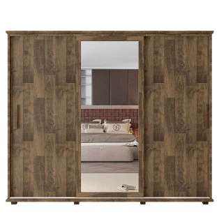 Guarda Roupa Casal Portas de Correr 271cm com Espelho Espanha RV Móveis Amadeirado