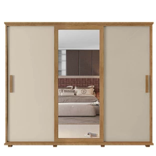 Guarda Roupa Casal Portas de Correr 271cm com Espelho Espanha RV Móveis Cinamomo/Off White