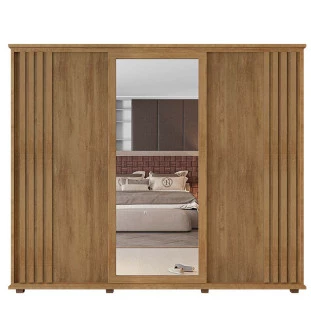Guarda Roupa Casal Portas de Correr 271cm com Espelho Espanha RV Móveis Cinamomo Ripado