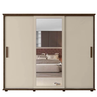 Guarda Roupa Casal Portas de Correr 271cm com Espelho Espanha RV Móveis Freijo/Off White
