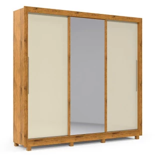 Guarda Roupa Casal Grande Espelhado 3 Portas Imperial Gelius Madeirado/Off White