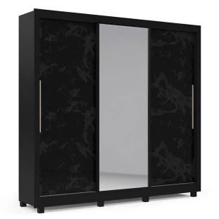 Guarda Roupa Casal Grande Espelhado 3 Portas Imperial Gelius Preto/Nero