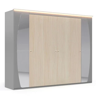 Guarda Roupa Casal Grande Com Espelho 273x235x64 Inovação Gelius Cinza/Ipê