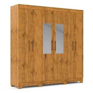 Guarda Roupa 6 Portas Com Espelho 3 Gavetas 200cm Madri Gelius Madeirado