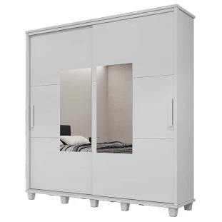 Guarda Roupa Casal 228cm Portas Correr Com Espelho Monte Carlo RV Móveis Branco