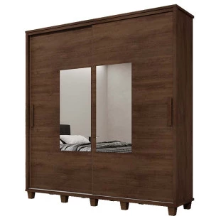 Guarda Roupa Casal 228cm Portas Correr Com Espelho Monte Carlo RV Móveis Noce