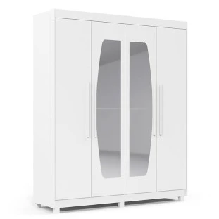 Guarda Roupa Solteiro 4 Portas Com Espelho Orion Gelius Branco