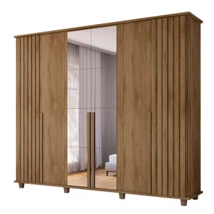 Guarda Roupa Ripado Casal 6 Portas 240cm Com Espelho França RV Móveis Cinamomo
