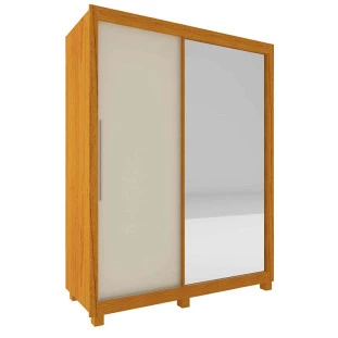 Guarda Roupa Pequeno Solteiro 149x226 com 2 Portas 1 Porta Espelho e Pés Royale Gelius Naturale/Off White