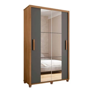Guarda Roupa 136cm Solteiro 2 Portas Correr Com Espelho Suécia RV Móveis Cinamomo/Grafite