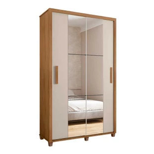 Guarda Roupa 136cm Solteiro 2 Portas Correr Com Espelho Suécia RV Móveis Cinamomo/Off White