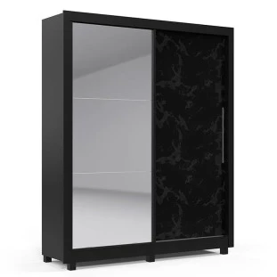 Guarda Roupa Solteiro Espelhado Com Pés Turquesa Gelius Preto/Nero