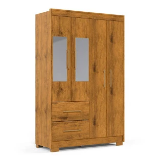 Guarda Roupa Solteiro 4 Portas Com Espelho Viena Gelius Madeirado