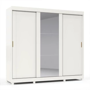 Guarda Roupa Casal Grande Espelhado 3 Portas Zeus Gelius Branco