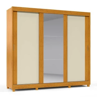 Guarda Roupa Casal Grande Espelhado 3 Portas Zeus Gelius Naturale/Off White