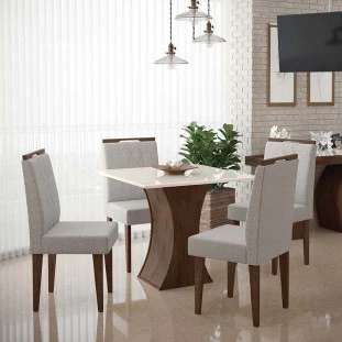 Sala de Jantar 4 Cadeiras 90x90 Gabrielle Lukaliam Noce/Titânio