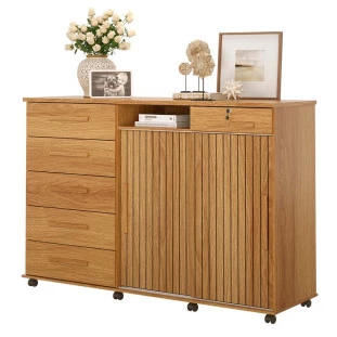 Cômoda Grande Portas de Correr Espelho 176cm Max New Lukaliam Freijo Ripado 3D