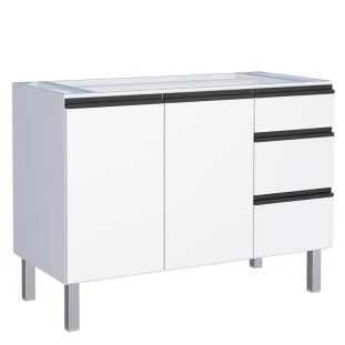 Gabinete de Aço Para Pia 140cm 3 Gavetas Cozinha Gaia Cozimax Branco 