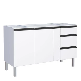 Gabinete de Aço Para Pia 150cm 3 Gavetas Cozinha Gaia Cozimax Branco 