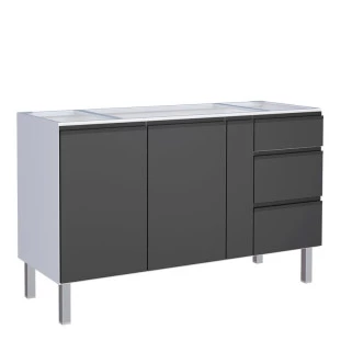 Gabinete de Aço Para Pia 150cm 3 Gavetas Cozinha Gaia Cozimax Preto