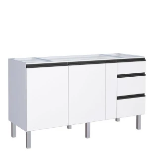 Gabinete de Aço Para Pia 160cm 3 Gavetas Cozinha Gaia Cozimax Branco 