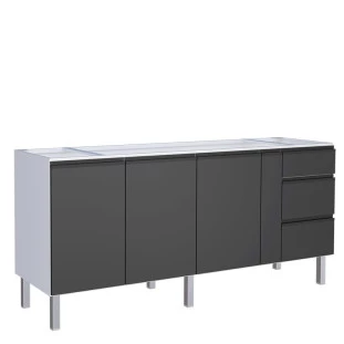 Gabinete de Aço Para Pia 200cm 3 Gavetas Cozinha Gaia Cozimax Preto