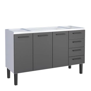 Gabinete de Aço Para Pia 150cm 3 Portas Juno/Apolo 4 Gavetas Cozimax Preto