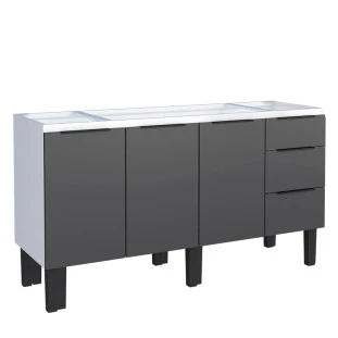 Gabinete de Aço Para Pia 160cm 3 Portas 3 Gavetas Júpiter Cozimax Preto