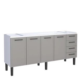 Gabinete de Aço Para Pia 200cm 4 Portas Juno/Apolo 4 Gavetas Cozimax Cinza Argila