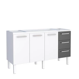 Gabinete de Aço Para Pia de 160cm Vênus 3 Gavetas Cozimax Branco/Preto