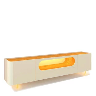 Rack Com LED Pra TV 75 Polegadas Design Exclusivo 210cm Nobre Pés de Vidro Gelius Off White